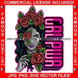 Grl Pwr Sexy Lady Black Hair Red Roses One Eye Cover By Rose Tattoo Hip Hop Rap Plug Trap Street Hood Ghetto Hustler Hustling Drip Rich Thug Famous Hustle Quote Art Graphic Design Logo Print Printing Vector SVG Cut File