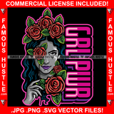 Grl Pwr Sexy Lady Black Hair Red Roses One Eye Cover By Rose Tattoo Hip Hop Rap Plug Trap Street Hood Ghetto Hustler Hustling Drip Rich Thug Famous Hustle Quote Art Graphic Design Logo Print Printing Vector SVG Cut File