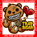 Trap Bear Scary Gangster Teddy Bear Stitches Sharp Teeth Heart Balloon Showing Middle Finger Rap Plug Trap Street Hood Thug Hustler Hustling Drip Boss Famous Hustle Quote Art Graphic Design Logo T-Shirt Print Printing JPG PNG SVG Vector Cut File