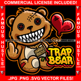 Trap Bear Scary Gangster Teddy Bear Stitches Sharp Teeth Heart Balloon Showing Middle Finger Rap Plug Trap Street Hood Thug Hustler Hustling Drip Boss Famous Hustle Quote Art Graphic Design Logo T-Shirt Print Printing JPG PNG SVG Vector Cut File