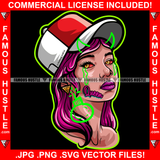 Sexy Gangster Lady Pink Hair Female Cap Bloody Red Eyes Tattoo Face Queen Tear Drop Dripping Girl Hip Hop Rap Trap Hustler Famous Hustle Hustling Art Graphic Design Logo T-Shirt Print Printing JPG PNG SVG Vector Cut File