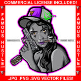 Sexy Gangster Lady Cap Smoking Pistol Gun Purple Lips Tattoo Face Queen Drop Dripping Girl Hip Hop Rap Trap Hustler Famous Hustle Hustling Art Graphic Design Logo T-Shirt Print Printing JPG PNG SVG Vector Cut File