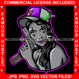 Sexy Gangster Lady Cap Smoking Pistol Gun Purple Lips Tattoo Face Queen Drop Dripping Girl Hip Hop Rap Trap Hustler Famous Hustle Hustling Art Graphic Design Logo T-Shirt Print Printing JPG PNG SVG Vector Cut File