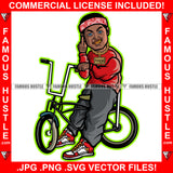 Gangster Boy Showing Middle Finger Head Bandanna Bicycle Gold Teeth Jewelry Sneakers Body Tattoo Rap Plug Trap Street Hood Ghetto Thug Hustler Drip Dripping Savage Famous Hustle Badass Art Graphic Design Print Printing Vector SVG Cut File