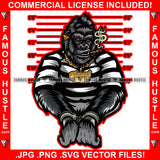 Gangster Gorilla Handcuffs Jail Shirt Smoking Cigar Dollar Sign Gold Jewelry Hip Hop Rap Rapper Plug Trap Street Hood Ghetto Thug Boss Drip Savage Gangsta Mafia Mob Famous Hustle Art Graphic Design Logo T-Shirt Print Printing JPG PNG SVG Vector Cut File