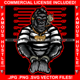 Gangster Gorilla Handcuffs Jail Shirt Smoking Cigar Dollar Sign Gold Jewelry Hip Hop Rap Rapper Plug Trap Street Hood Ghetto Thug Boss Drip Savage Gangsta Mafia Mob Famous Hustle Art Graphic Design Logo T-Shirt Print Printing JPG PNG SVG Vector Cut File