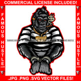 Gangster Gorilla Handcuffs Jail Shirt Smoking Cigar Dollar Sign Gold Jewelry Hip Hop Rap Rapper Plug Trap Street Hood Ghetto Thug Boss Drip Savage Gangsta Mafia Mob Famous Hustle Art Graphic Design Logo T-Shirt Print Printing JPG PNG SVG Vector Cut File