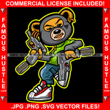 Gangster Teddy Bear Ski Mask Showing Gold Teeth Necklace Chain Jewelry Pistol Guns Tattoo Hip Hop Rap Hustler Boss Drip Swag Art Graphic Design Logo T-Shirt Print Printing JPG PNG SVG Vector Cut File