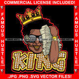 Gangster King Black Man Cash Money Stack Gold Crown Jewelry Necklace Sunglasses Smoking Smoke Dollar Sign Hip Hop Rap Trap Street Hood Ghetto Thug Hustler Drip Famous Hustle Art Graphic Design Logo T-Shirt Print Printing JPG PNG SVG Vector Cut File