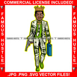 Gangster King Boy $100 Bill Pattern Clothes Outfit Gold Teeth Jewelry Machine Gun Cash Money Bag Smoking Tattoo Rap Plug Trap Street Hood Ghetto Thug Hustler Drip Dripping Savage Famous Hustle Badass Art Graphic Design Print Printing Vector SVG Cut File
