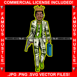 Gangster King Boy $100 Bill Pattern Clothes Outfit Gold Teeth Jewelry Machine Gun Cash Money Bag Smoking Tattoo Rap Plug Trap Street Hood Ghetto Thug Hustler Drip Dripping Savage Famous Hustle Badass Art Graphic Design Print Printing Vector SVG Cut File