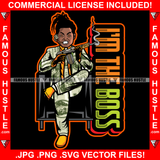 I'M The Boss Gangster Boy $100 Bill Pattern Clothes Outfit Gold Jewelry Machine Gun Smoking Tattoo Rap Plug Trap Street Hood Ghetto Thug Hustler Drip Dripping Savage Famous Hustle Badass Quote Art Graphic Design Print Printing Vector SVG Cut File