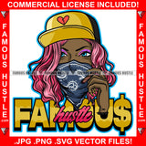 Famous Hustle Black Sexy Hot Lady Face Bandanna Cap Cigar Smoking Pink Hair Hip Hop Rap Rapper Plug Trap Street Hood Ghetto Swag Thug Hustler Hustling Baller Trapper Quote Art Graphic Design Logo T-Shirt Print Printing JPG PNG SVG Vector Cut File