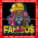 Famous Hustle Black Sexy Hot Lady Face Bandanna Cap Cigar Smoking Pink Hair Hip Hop Rap Rapper Plug Trap Street Hood Ghetto Swag Thug Hustler Hustling Baller Trapper Quote Art Graphic Design Logo T-Shirt Print Printing JPG PNG SVG Vector Cut File