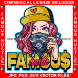Famous Hustle Sexy Hot Lady Face Bandanna Cap Cigar Smoking Pink Hair Hip Hop Rap Rapper Plug Trap Street Hood Ghetto Swag Thug Hustler Hustling Baller Trapper Quote Art Graphic Design Logo T-Shirt Print Printing JPG PNG SVG Vector Cut File