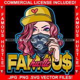 Famous Hustle Sexy Hot Lady Face Bandanna Cap Cigar Smoking Pink Hair Hip Hop Rap Rapper Plug Trap Street Hood Ghetto Swag Thug Hustler Hustling Baller Trapper Quote Art Graphic Design Logo T-Shirt Print Printing JPG PNG SVG Vector Cut File
