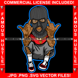 Gangster Black Man Ski Mask Showing Middle Finger Tattoo Gold Jewelry Sitting On Skating Board Hip Hop Rapper Plug Street Hood Ghetto Swag Thug Flex Drip Famous Hustle Art Graphic Design Logo T-Shirt Print Printing JPG PNG SVG Vector Cut File