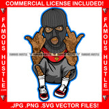 Gangster Black Man Ski Mask Showing Middle Finger Tattoo Gold Jewelry Sitting On Skating Board Hip Hop Rapper Plug Street Hood Ghetto Swag Thug Flex Drip Famous Hustle Art Graphic Design Logo T-Shirt Print Printing JPG PNG SVG Vector Cut File