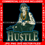 Hustle Gangster President Ben Franklin Face Tattoos Bandanna Machine Gun Gold Chain Hip Hop Rap Rapper Plug Trap Street Hood Ghetto Swag Thug Hustler Hustling Drip Savage Gangsta Famous Rich Art Graphic Design Print Printing Vector SVG Cut File