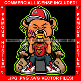 Watch My Shine Gangster Teddy Bear Scar Face Cap Cash Money Bags Sneakers Gold Teeth Necklace Hip Hop Rap Plug Trap Hood Ghetto Swag Thug Hustler Hustling Famous Hustle Art Graphic Design Logo T-Shirt Print Printing JPG PNG SVG Vector Cut File