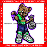 Gangster Teddy Bear Purple Lean Drink Gold Teeth Jewelry Cash Money Bag Sneakers  Hip Hop Rap Rapper Plug Trap Street Hood Ghetto Swag Art Graphic Design Logo T-Shirt Print Printing JPG PNG SVG Vector Cut File