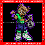 Gangster Teddy Bear Purple Lean Drink Gold Teeth Jewelry Cash Money Bag Sneakers  Hip Hop Rap Rapper Plug Trap Street Hood Ghetto Swag Art Graphic Design Logo T-Shirt Print Printing JPG PNG SVG Vector Cut File