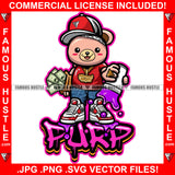 PURP Hustle Cute Gangster Teddy Bear Gold Jewelry Necklace Cap Purple Liquid Cup Cash Money Bag Hip Hop Rap Rapper Plug Trap Hood Ghetto Thug Hustler Hustling Famous Art Graphic Design Logo T-Shirt Print Printing JPG PNG SVG Vector Cut File