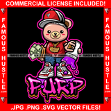 PURP Hustle Cute Gangster Teddy Bear Gold Jewelry Necklace Cap Purple Liquid Cup Cash Money Bag Hip Hop Rap Rapper Plug Trap Hood Ghetto Thug Hustler Hustling Famous Art Graphic Design Logo T-Shirt Print Printing JPG PNG SVG Vector Cut File