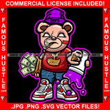 Gangster Teddy Bear Scar Face Cigar Smoking Gold Necklace Cap Sneakers Purple Liquid Cup Cash Money Bag Hip Hop Rap Rapper Plug Trap Hood Ghetto Thug Hustler Hustling Famous Art Graphic Design Logo T-Shirt Print Printing JPG PNG SVG Vector Cut File