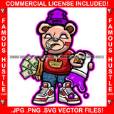 Gangster Teddy Bear Scar Face Cigar Smoking Gold Necklace Cap Sneakers Purple Liquid Cup Cash Money Bag Hip Hop Rap Rapper Plug Trap Hood Ghetto Thug Hustler Hustling Famous Art Graphic Design Logo T-Shirt Print Printing JPG PNG SVG Vector Cut File