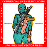 Sexy Gangster Lady Boss Bitch Female Green Ski Mask Sexy Dress Gold Jewelry Watch Machine Gun Hands Hip Hop Rap Plug Trap Street Hood Ghetto Hustler Hustling Drip Rich Thug Famous Hustle Art Graphic Design Logo Print Printing Vector SVG Cut File