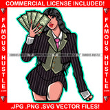 Sexy Gangster Lady Female Cash Money In Hand Mean Face Long Red Nails  Tattoo Hip Hop Rap Plug Trap Street Hood Ghetto Hustler Hustling Drip Rich Thug Famous Hustle Art Graphic Design Logo Print Printing Vector SVG Cut File