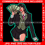 Sexy Gangster Lady Female Cash Money In Hand Mean Face Long Red Nails  Tattoo Hip Hop Rap Plug Trap Street Hood Ghetto Hustler Hustling Drip Rich Thug Famous Hustle Art Graphic Design Logo Print Printing Vector SVG Cut File