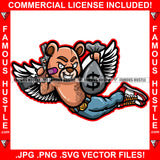 Gangster Teddy Bear Scar Face Mean Smile Angel Wings Cash Money Bag Gun Tattoo Hip Hop Rap Hustler Boss Drip Swag Plug Trap Hood Thug Gang Street Ghetto Cartoon Famous Hustle Art Graphic Design Logo T-Shirt Print Printing JPG PNG SVG Vector Cut File