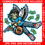 Gangster President Ben Franklin Suit Face Angel Wings Gold Jewelry Tattoos Cash Bandanna Gun Money Bag Hip Hop Rap Rapper Plug Trap Street Hood Ghetto Swag Thug Drip Savage Gangsta Famous Hustle Rich Art Graphic Design Print Printing Vector SVG Cut File