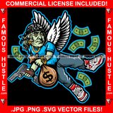 Gangster President Ben Franklin Suit Face Angel Wings Gold Jewelry Tattoos Cash Bandanna Gun Money Bag Hip Hop Rap Rapper Plug Trap Street Hood Ghetto Swag Thug Drip Savage Gangsta Famous Hustle Rich Art Graphic Design Print Printing Vector SVG Cut File