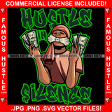 Hustle In Silence Gangster Hustling Man Eating Cash Stack Money In Hands Wearing Bandanna Hip Hop Rap Rapper Plug Trap Street Hood Ghetto Swag Thug Hustler Famous Hustle Quote Art Graphic Design Logo T-Shirt Print Printing JPG PNG SVG Vector Cut File