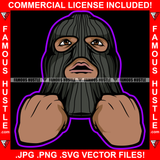 Famous Hustle Gangster Black Ski Mask Wearing Mean Face Hip Hop Rap Rapper Plug Trap Street Hood Ghetto Swag Thug Hustler Hustling Baller Art Graphic Design Logo T-Shirt Print Printing JPG PNG SVG Vector Cut File