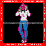 Only Cash Sexy Female Pink Ski Mask Woman Holding Cell Phone Money Stacks Tattoo Hip Hop Rap Hustler Drip Trap Hood Thug Street Mafia Mob Ghetto Famous Hustle Art Graphic Design Logo T-Shirt Print Printing JPG PNG SVG Vector Cut File