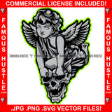 Famous Hustle Gangster Angel Wings Statue Holding Skull Face Tattoo Hip Hop Rap Rapper Plug Trap Street Hood Ghetto Thug Hustler Hustling Drip Boss Famous Hustle Art Graphic Design Logo T-Shirt Print Printing JPG PNG SVG Vector Cut File