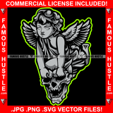 Famous Hustle Gangster Angel Wings Statue Holding Skull Face Tattoo Hip Hop Rap Rapper Plug Trap Street Hood Ghetto Thug Hustler Hustling Drip Boss Famous Hustle Art Graphic Design Logo T-Shirt Print Printing JPG PNG SVG Vector Cut File