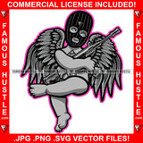 Street Angel Wings Statue Ski Mask Machine Gun Hip Hop Rap Rapper Plug Trap Street Hood Ghetto Swag Thug Hustler Hustling Flex Drip Famous Hustle Art Graphic Design Logo T-Shirt Print Printing JPG PNG SVG Vector Cut File