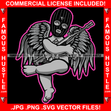 Street Angel Wings Statue Ski Mask Machine Gun Hip Hop Rap Rapper Plug Trap Street Hood Ghetto Swag Thug Hustler Hustling Flex Drip Famous Hustle Art Graphic Design Logo T-Shirt Print Printing JPG PNG SVG Vector Cut File