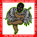 Gang Street Angel Wings Statue Ski Mask Machine Gun Hip Hop Rap Rapper Plug Trap Street Hood Ghetto Swag Thug Hustler Hustling Flex Drip Famous Hustle Art Graphic Design Logo T-Shirt Print Printing JPG PNG SVG Vector Cut File