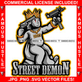 Street Demon King Gangster Devil Statue Machine Guns Gold Jewelry Necklace Black Eyes Hip Hop Rap Plug Trap Street Hood Ghetto Swag Thug Hustling Drip Famous Rich Quote Art Graphic Design Logo T-Shirt Print Printing JPG PNG SVG Vector Cut File