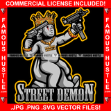 Street Demon King Gangster Devil Statue Machine Guns Gold Jewelry Necklace Black Eyes Hip Hop Rap Plug Trap Street Hood Ghetto Swag Thug Hustling Drip Famous Rich Quote Art Graphic Design Logo T-Shirt Print Printing JPG PNG SVG Vector Cut File