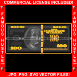 Black $100 Bill Cash Money Gold Printed Hip Hop Rap Rapper Plug Trap Street Hustler Hustling Trap Art Graphic Design Logo T-Shirt Print Printing JPG PNG SVG Vector Cut File
