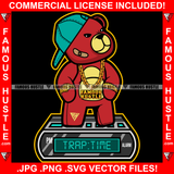 Time Trap Digital Clock Famous Hustle Gangster Red Teddy Bear Scar Bandage Face Side Cap Gold Jewelry Quote Tattoo Hip Hop Rap Trapper Art Graphic Design Logo T-Shirt Print Printing JPG PNG SVG Vector Cut File