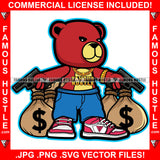 Gangster Red Teddy Bear Scar Face Gold Jewelry Cash Money Bags Pistol Guns Hip Hop Rap Rapper Plug Trap Street Hood Ghetto Swag Thug Hustler Hustling Famous Hustle Baller Trapper Art Graphic Design Logo T-Shirt Print Printing JPG PNG SVG Vector Cut File