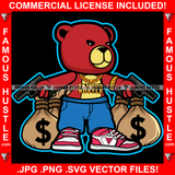 Gangster Red Teddy Bear Scar Face Gold Jewelry Cash Money Bags Pistol Guns Hip Hop Rap Rapper Plug Trap Street Hood Ghetto Swag Thug Hustler Hustling Famous Hustle Baller Trapper Art Graphic Design Logo T-Shirt Print Printing JPG PNG SVG Vector Cut File